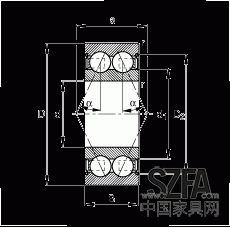 角接觸球軸承 30/8-B-2Z-TVH, 雙列，雙側間隙密封，接觸角 α = 25°